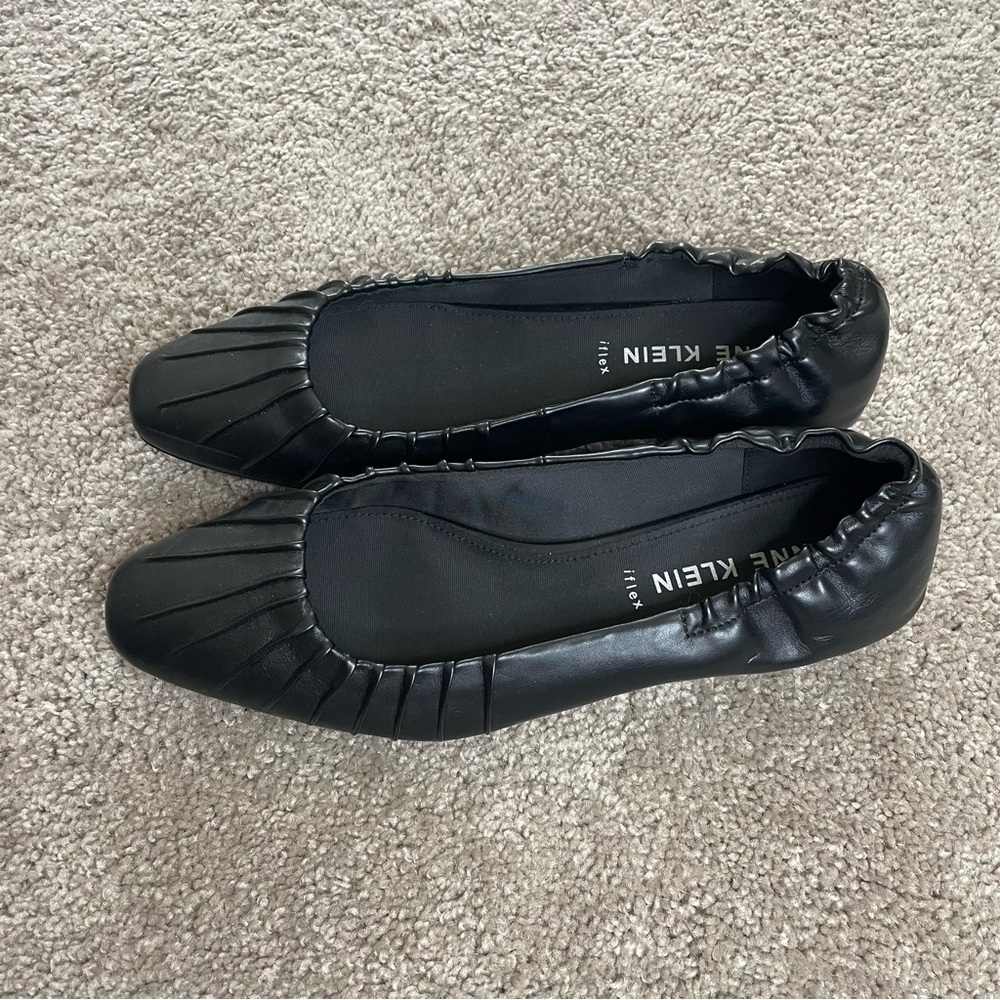 Anne Klein Crystell Ballet Flats Black Faux Leather Classic Ballerina Size 11